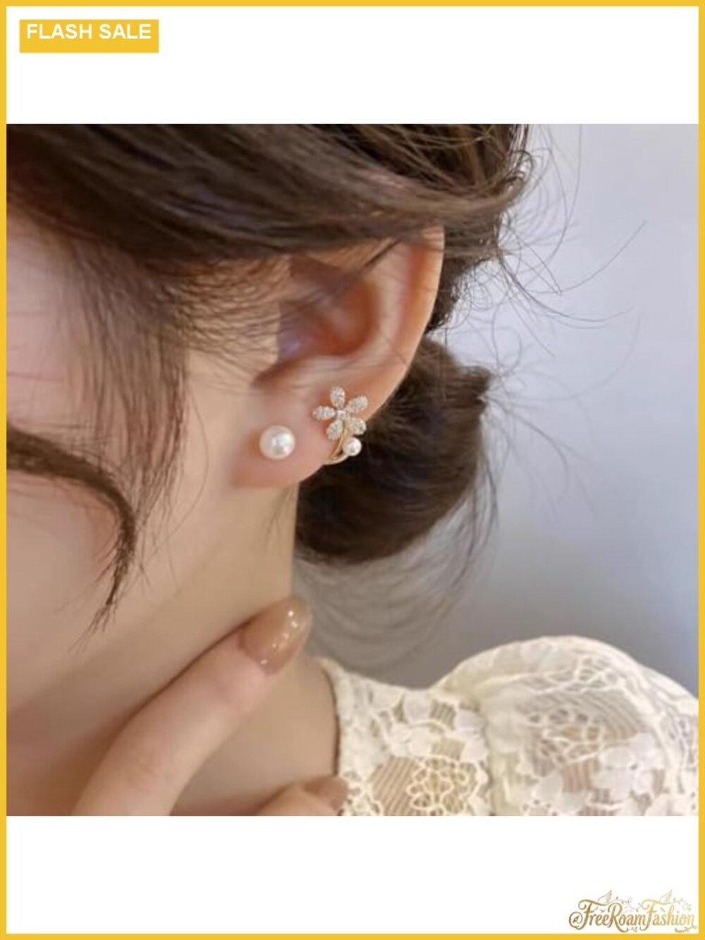 Pearl and Crystal Flower Drop Earrings for Women – Gold/Silver Tone
